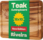 Riveira Teak Wood Cutting Board – Gourmet Teak Grandeur: 12 x 10 Wooden Cutting Board – Natural Wooden Cutting Boards For Kitchen Decorative – Innovative Juice Grooves Teak Wooden Chopping Board