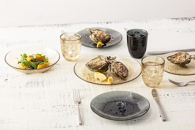 Fortessa Los Cabos Glass Dinnerware Collection, Coupe Entrée Bowl (Set of 4), 8.6 Inch/25oz, Shadow