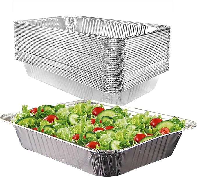 Mistari Deep Foil Pans 21x13 Aluminum Pans Large Disposable Food Containers Extra Heavy Duty Chafing Trays for Baking, Cooking, Heating, Storing, Prepping Food Silver, No Lids (20)