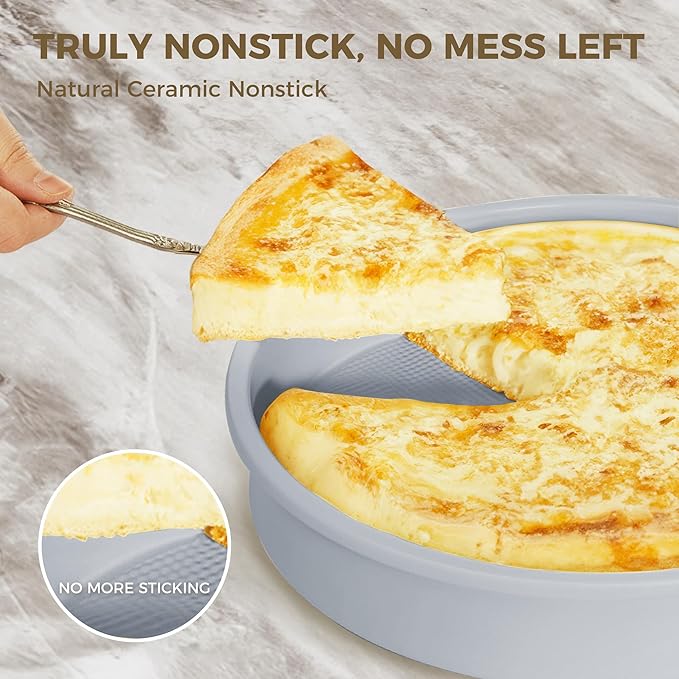 HONGBAKE 9 Inch Round Cake Pan Set of 2, Nonstick Ceramic Coating Cake Molds with Diamond Texture, Aluminized Steel Cake Pans Sets for Baking & Cheesecake, Heavy Duty & Non-Toxic (Gray, 2PCS)