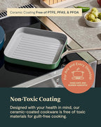 Caraway Square Grill Pan - 11” Grill Pan - Non-Stick Ceramic Coated - Non Toxic, PTFE & PFOA Free - Oven Safe & Compatible with All Stovetops - Perracotta