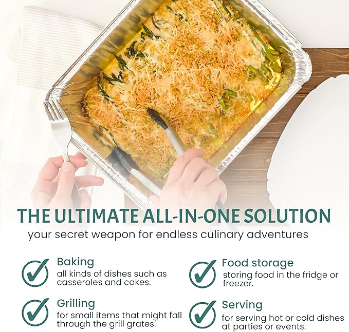 FUNSTITUTION Full Size Large Aluminum Foil Pans (20 Pack) - 21x13 Tin Foil Pans with High Heat Conductivity - Disposable Cookware For Baking, Grilling, Cooking, Storing, Prepping (21x13)