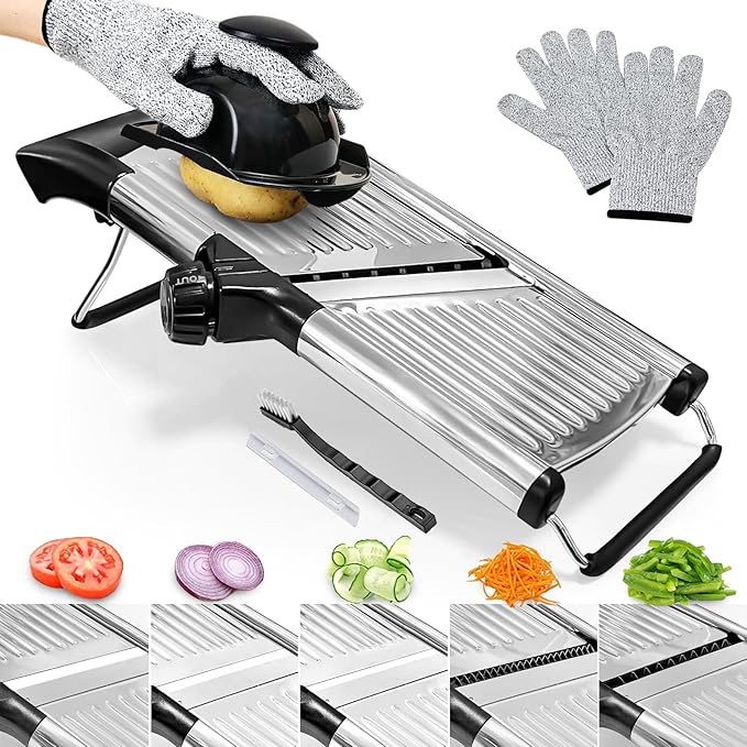 Mandoline Slicer,Mandoline Food Slicer for Kitchen,Mandolin,Vegetable Chopper,Adjustable Stainless Steel Veggie Onion Tomato Julienne Cutter（Wear cut-resistant gloves）