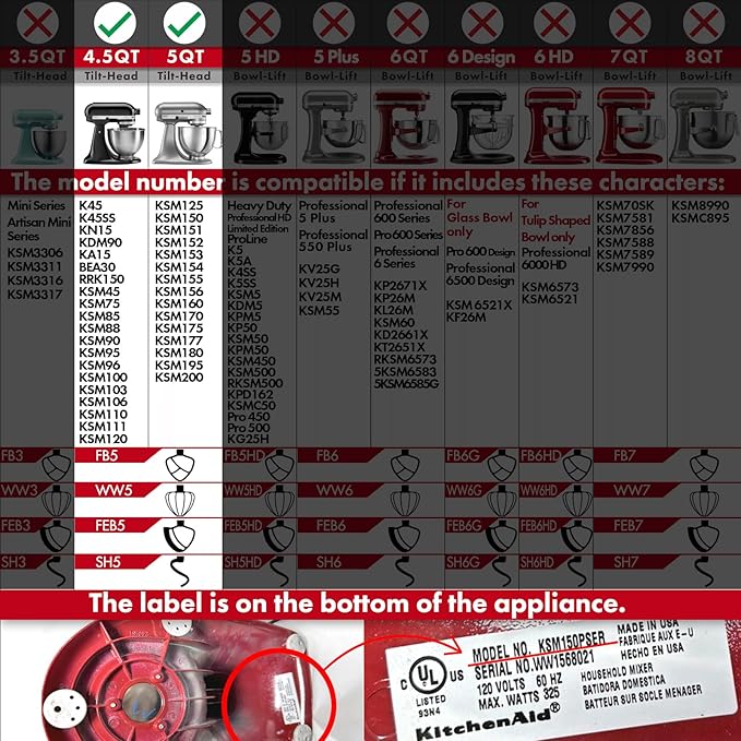 Stainless Steel Spiral Dough Hook Replacement for KitchenAid 4.5QT & 5QT Bowl Tilt-Head Stand Mixers, Rustproof & Easy Clean, Efficient Kneading for Bread, Pizza, Pasta, Cookies