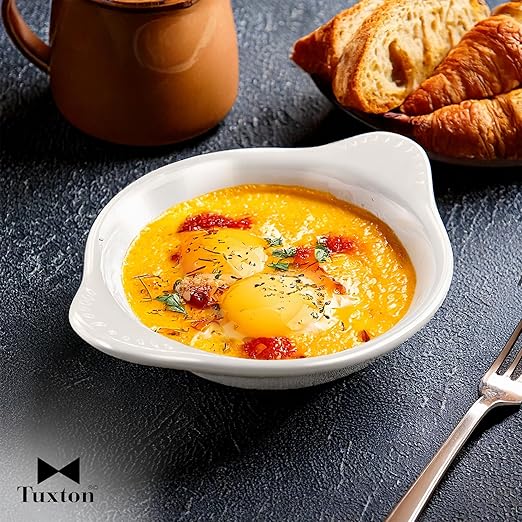 Tuxton China BEN-1102 Shirred Egg, 11 oz., 8-1/8" x 6-5/8" x 1-1/4" H, Round, Microwave and Dishwasher Safe, Oven Proof, Fully Vitrified, Ceramic, DuraTux, Pack of 12