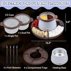 Electric Fondue Pot Set with 2 Pots, Melting Chocolate Warmer for Dipping, Candy & Chocolate Melting Pot, Fondue Pot Electric Set, Fondue Forks Included, 2.5 Cups, Brown