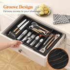 Lifewit Silverware Drawer Organizer, Expandable from 15.4 to 27 inches, Utensil Tray for Kitchen, Adjustable Cutlery Holder, Plastic Flatware Storage for Spoons Forks Knives, Extra Large, Black