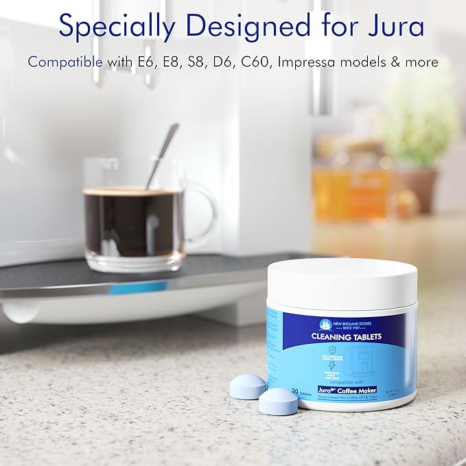 New England Stories Jura Compatible Cleaning Tablets - 30 Count for All Jura Coffee Machines For Cleaning Internal Parts, Hard-to-Reach Areas, Keep Your Espresso Equipment in Top Condition