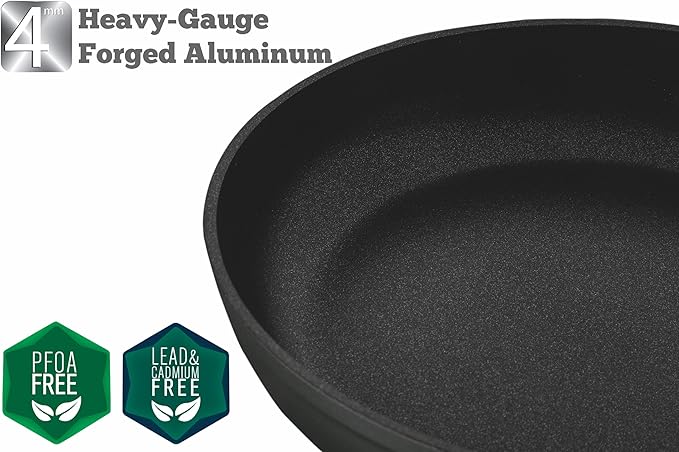 Saflon Titanium Nonstick 5 Piece Wok and Fry Pan Set 4mm Forged Aluminum with PFOA Free Scratch-Resistant Coating from England, Dishwasher Safe