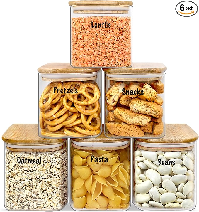 Urban Green Glass Jars with Airtight Lids, Airtight Glass Canisters with Locking Lids, (Bamboo-6P-24oz)