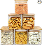 Urban Green Glass Jars with Airtight Lids, Airtight Glass Canisters with Locking Lids, (Bamboo-6P-24oz)