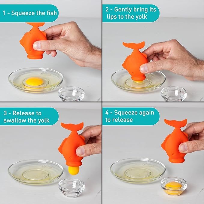 Peleg Design Egg Separator for Raw Eggs – Silicone Egg Yolk and White Separator, YolkFish Lips Swallow Release – Cute Kitchen Tool Gadget for Cooking/Baking