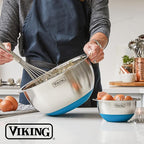 Viking Mixing Bowls Set, 10 Piece Stainless Steel Kitchen Cookware, Non-Slip Silicone Base, Includes Airtight Lids, Dishwasher Safe, Blue