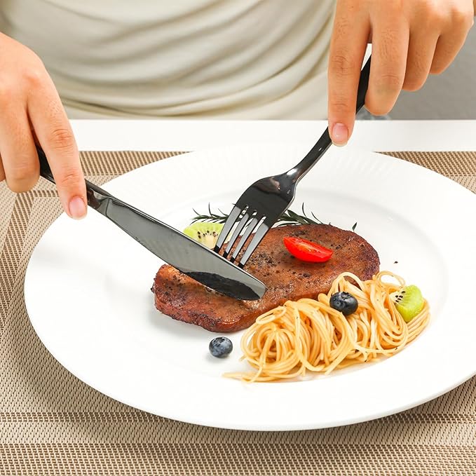 Black Silverware Set, 30-Piece Stainless Steel Flatware for 6, Heavy-Duty 18/0 Stainless Steel Utensils,Mirror Polished Dishwasher Safe for Home & Kitchen Dining