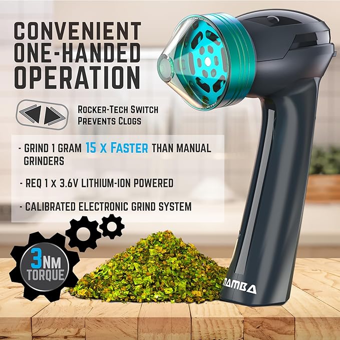 Mamba Original 1g Gray USB Electric Herb Grinder. Small Portable Metal Herbal Grinder Machine & Spice Mill for the Kitchen