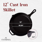 Cuisinel Cast Iron Skillet - 12"-Inch Frying Pan with Assist Handle + Red Silicone Grip Cover - Pre-Seasoned Oven Safe Cookware - Indoor/Outdoor Use - Grill, Stovetop, Induction, BBQ and Firepit Safe