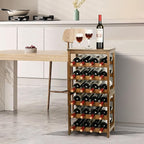 VASMIA Wine Rack Freestanding Floor, 6-Tier Display Wine Storage Shelves with Table Top, 24-Botttle Bamboo Wine Rack Shelf for Kitchen Bar Dining Room Living Room, Walnut