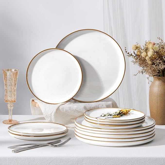 Herogo Ceramic 7.9 Inch Porcelain Dessert Plates Set of 6, Small Stoneware Dinner Plate Set, Double Reactive Glaze Large Dinnerware Plates for Kitchen, Microwave, Oven & Dishwasher Safe, Ivory White