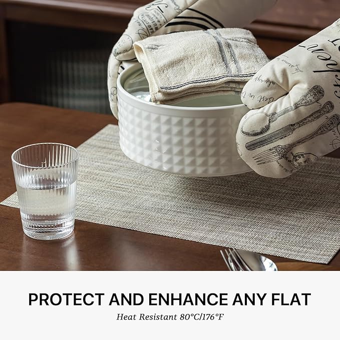 LEXMORE PlaceMats Set of 12 Vinyl/Plastic Woven Place Mats for Kitchen Table Indoor/Outdoor Washable PlaceMat Wipeable Dining Table Mats(Caramel)