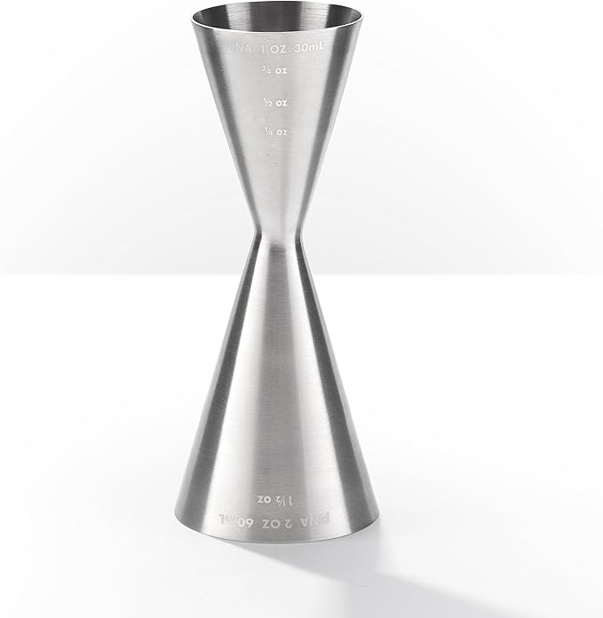 Piña Barware Slim Stainless Steel Commercial 2oz. / 1oz. Slim Style Measuring Jigger Bar Tool (Brushed Finish)