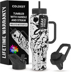 Coldest Tumbler with Handle and Straw - 100% Leak Proof Insulated Tumbler with Lid and Straw (3 Lids) - Stainless Steel Tumblers for Women & Men - Cup Holder Friendly Base, 46 oz (Dark Matter)