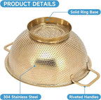 Gold Strainer for Kitchen, 3QT, Stainless Steel Colander with Handle for Fruits Vegetables Cooking Food, Dishwasher Safe