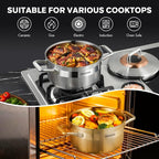 Hybrid Nonstick 3-Quart Stockpot,8 Inch Stainless Steel Stockpot with Lid,Non-stick Soup Pot,PFAS PFOA PTFE Free,Dishwasher-Friendly, Oven-Safe Up to 600°F,Compatible with All Cooktops