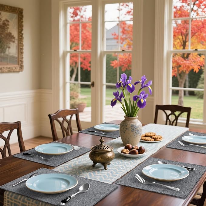 Homaxy Cloths Placemats for Dining Table Set of 6, Heat Resistant Washable Cotton Linen Blend Table Mats, Easy to Clean Place Mats for Indoor Outdoor Party Kitchen Decoration, 13" x 19", Dark Grey