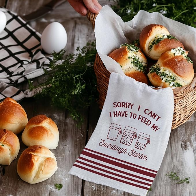 Funny Sourdough Baking Kitchen Towels, Gifts for Sourdough Bakers Tea Dish Towels for Kitchen, Baking Lover Gifts Decorative Hand Towels, 16x24 Inch Wine red