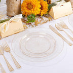 WDF 200PCS Gold Plastic Plates - Gold Glitter Plastic Plates - Heavy Duty Gold Glitter Disposable Plates - Include 100 Dinner Plates 10" and 100 Dessert Plate 7" for Parties/Wedding