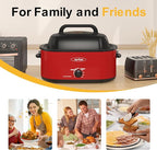 Sunvivi Roaster Oven, Electric Roaster Oven with Viewing Lid, 28lb 24-Quart Turkey Roaster with Unique Defrost/Warm Function, Large Roaster with Removable Pan & Rack, Stainless Steel, Red