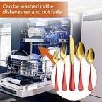 20 Piece Gold and Red 18/0 Flatware Utensil Set for 4, Include Dinner Knife,Dinner Forks,Dinner Spoons,Salad Forks,Teaspoons,Silverware Set for 4, Dishwasher Safe