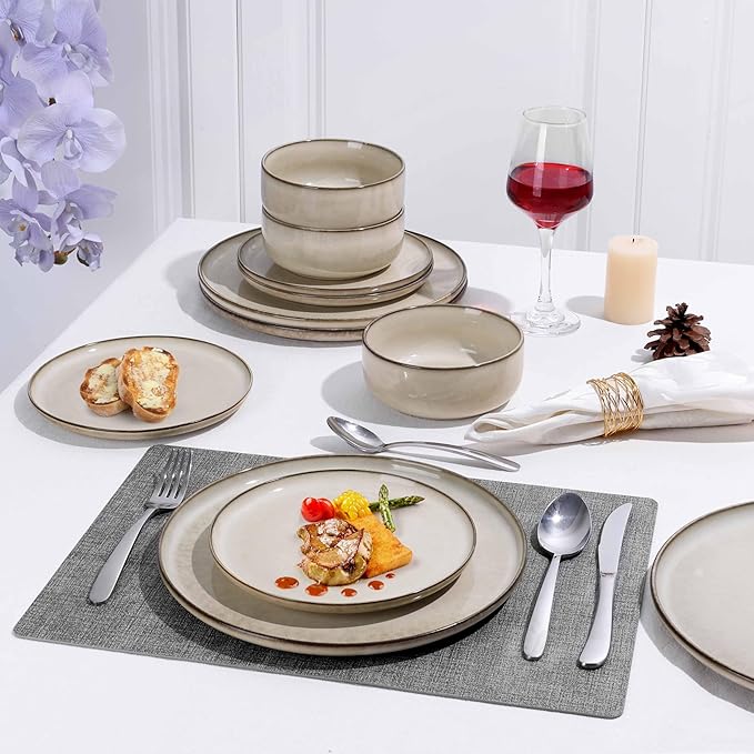 Herogo Ceramic 10.43 Inch Dinner Plates Set of 6, Stoneware Dinnerware Plate Set, Double Reactive Glaze Large Dinnerware Plates for Kitchen, Microwave, Oven & Dishwasher Safe, Cream Khaki