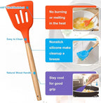 E-far Silicone Cooking Utensils Set, 5-Piece Kitchen Utensils Set with Wooden Handle for Cooking, Silicone Kitchen Nonstick Tools Spatula Turner Slotted Spoons, Nontoxic & Heat Resistant-Colorful
