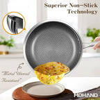 MDHAND 10 Inch Nonstick Frying Pan, Premium Stainless Steel Skillet with Stay-Cool Handle, No Coating, Dishwasher-Friendly, Oven-Safe Induction Ready, Compatible with All Cooktops