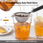 U-Taste Small Fine Mesh Strainer: 18/8 Stainless Steel 3.35in 30 Mesh Kitchen Food Sieve with Sturdy Riveted Silicone Handle, Heavy Duty Deep Handheld Metal Colander for Tea, Juice (Black)