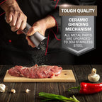 Home EC Original Gun Metal Bronze Salt and Pepper Grinder Set of 2 - Adjustable Ceramic Grinder - Tall Glass Salt and Pepper Shakers With Funnel and Ebook - Spice Mill - Bronze Kitchen Accessories