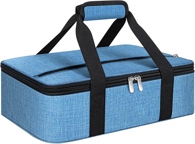 Insulated Casserole Carrier, Portable Casserole Carrier for Hot or Cold Food Lunch Tote Warmer or Cooler Bag, Lasagna Lunch Bag for Potluck Parties- Fits 9" x 13" Baking Dish-Azure
