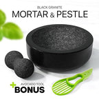 Umien™ Granite Mortar and Pestle Set - 100% Granite - 3.5-Cups - 8-Inch – Avocado Tool Included – Natural Stone Molcajete for Spices, Pestos, & Guacamole (Black) - Stone Grinder - Guacamole