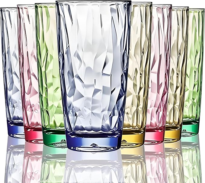 15Oz Unbreakable Tritan Drinking Glasses Shatterproof Acrylic Glasses Drinkware BPA Free Hard Plastic Cups Reusable Kitchen Water Glasses Drinking Set of 8 (4 Colors)