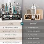 BARE BARREL® Mixology Bartender Kit Bar Set | 16-Piece Cocktail Shaker Set | Martini Barware Mixing Tools for Home Bartending | Incl. 35 Recipe Cards | Gift Set (24oz Cobbler Shaker, Silver/Black)