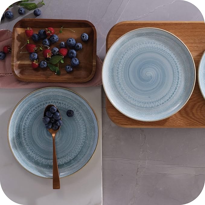 Corona Ceramic SALAD PLATES Set of 4 | Congo 8.4 inch Dish Set | Microwave Oven Dishwasher Safe | Scratch Resistant Modern Rustic Dinnerware |Ethnic desing | platos ensalada