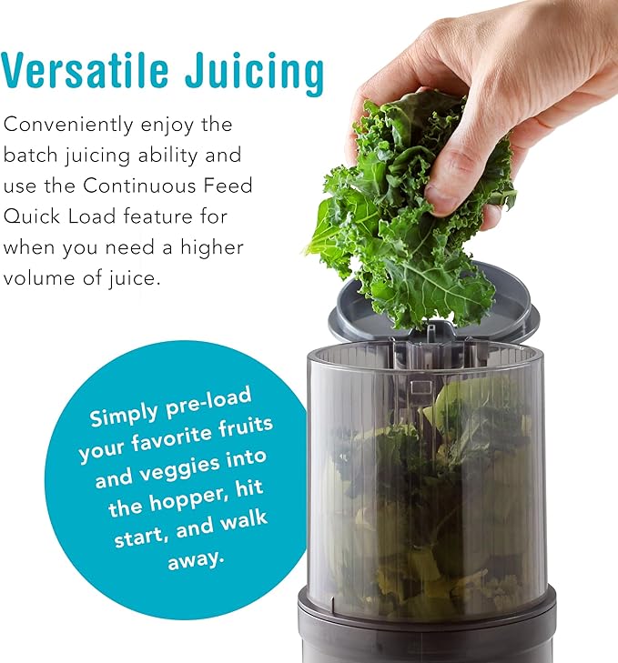 Shine Multi-Batch Compact Cold Press Juicer SMB-1, Hands-Free, Hopper Continuous Feed, Portable
