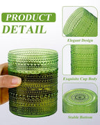 18PCS Hobnail Plastic Drinking Glasses - 14Oz Beaded Glasses Drinkware Set Disposable - Green Vintage Plastic Bubble Glassware for Beer, Juice, Cocktail, Whiskey, Milk and Various Mixed Drinks