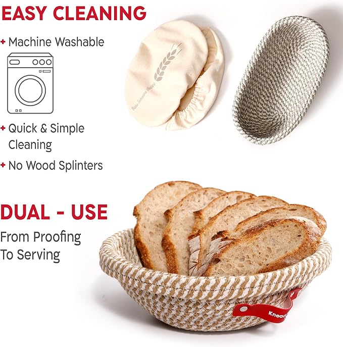 Sourdough Starter Kit – 34oz Starter Jar, 2 Cotton Rope Banneton Proofing Baskets, Magnetic Bread Lame for Scoring – Gift for Bakers & Complete Sourdough Bread Baking Set