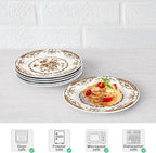 Dinner Plates Set of 6, Ceramic Kitchen Plates Microwave Safe Plates, 10.5 Inch Porcelain Dinner Plates Floral, Brown