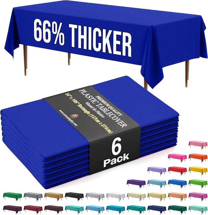 Party Solids 66% Thicker Premium Plastic Table Cloth Rectangle Table Cover 0.5 Mil 6 Pack Dark Blue Table Cloth 54 Inch x 108 Inch Disposable Tablecloth Won't Tear Easily Like Cheap Thin Brands