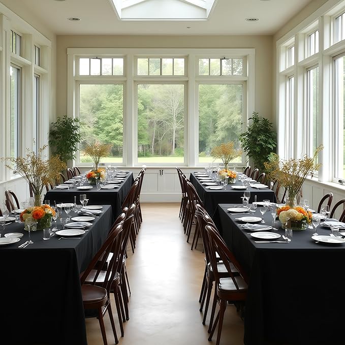 Fitable 8 Pack Rectangle Tablecloths: Stain Resistant Wrinkle Free Circle Table Clothes, Washable Reusable Polyester Table Covers for Wedding Party Birthday Banquet Reception(Black, 90x132 Inch)