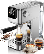 20 Bar Espresso Coffee Machine with Rapid Cold Brew Technology, Milk Frother, Touch Screen Control, Compact Water Tank, Ideal for Lattes, Cappuccinos, Americano, Home & Office Use, Stainless Steel