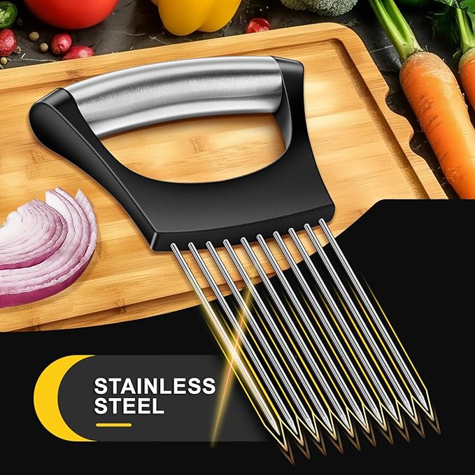 2025 Premium Onion Slicer, Stainless Steel Onion Holder for Slicing Onion, Kiwifruit, Tomatoes, Avocados, Eggs, Lemon, Meat, Third Generation Onion Cutter